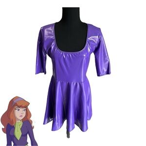 Stretch vinyl skater purple dress. Size L